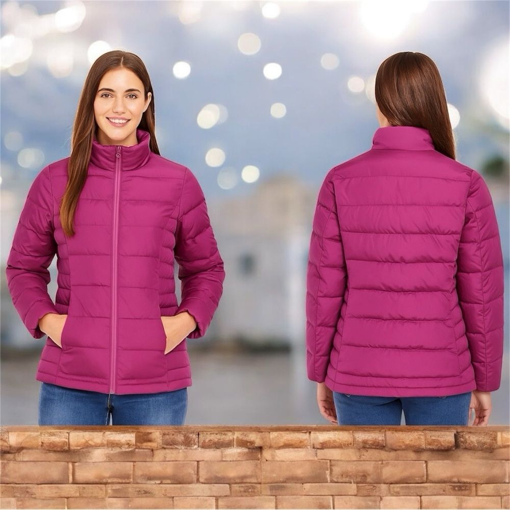 Lands End Puffer Jacket Womens Sz Small Magenta Down Feather Fill Pockets Winter